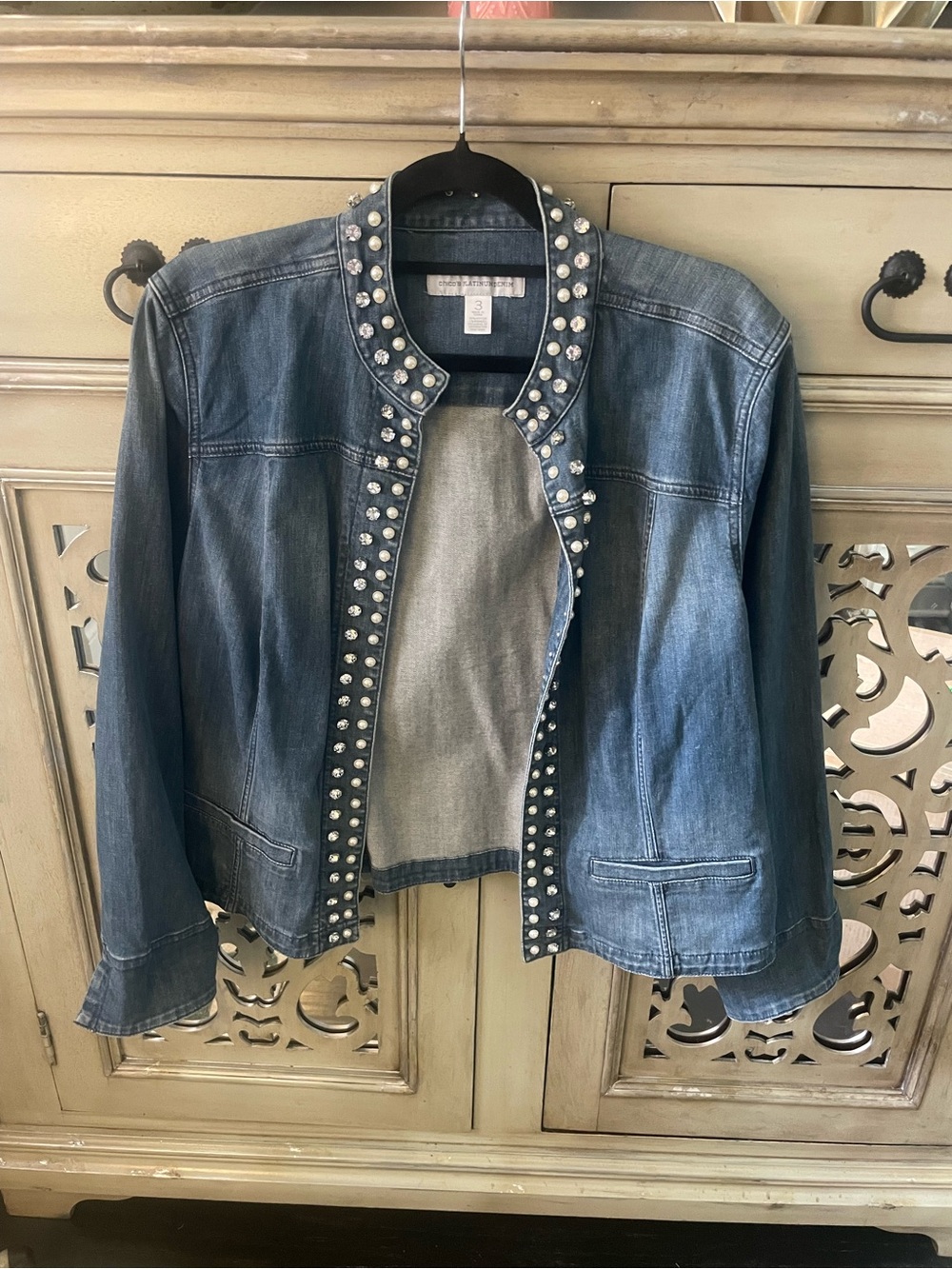 Women’s Chicos Platinum blue Denim Jacket with Stud Detail
